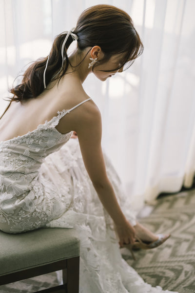 刺繍 総レース ソフトマーメイドドレス(W371)