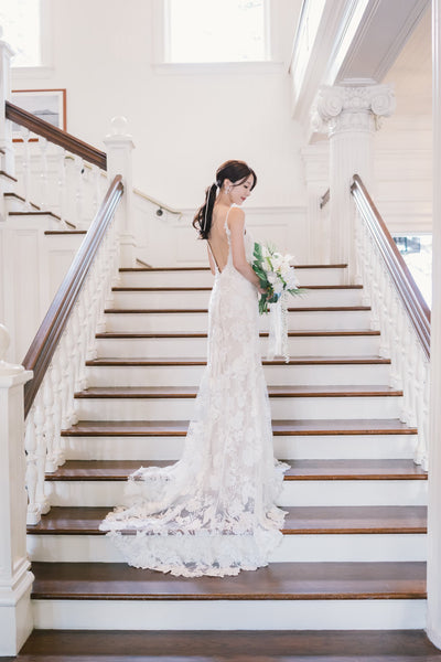 刺繍 総レース ソフトマーメイドドレス(W371)