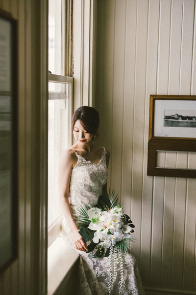 刺繍 総レース ソフトマーメイドドレス(W371)