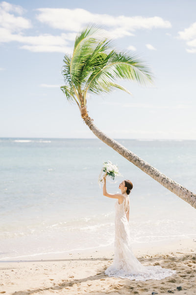 刺繍 総レース ソフトマーメイドドレス(W371)