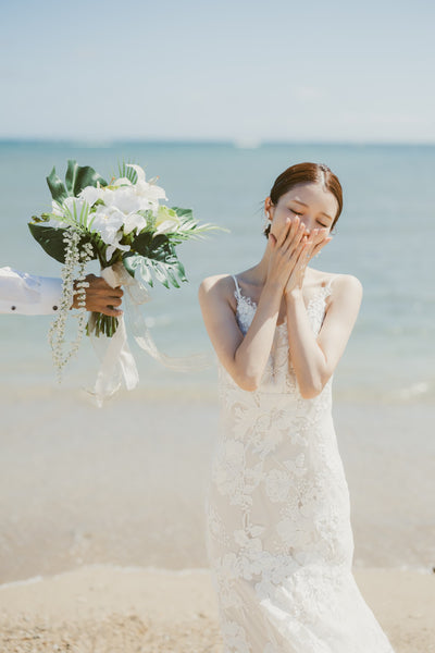 刺繍 総レース ソフトマーメイドドレス(W371)