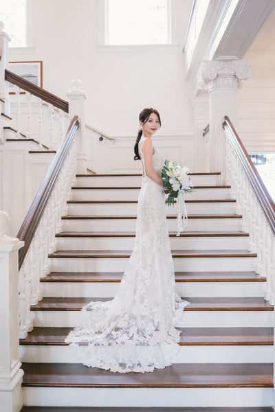 刺繍 総レース ソフトマーメイドドレス(W371)