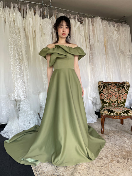 オフショルダー Aラインドレス モスグリーン(W274MG)