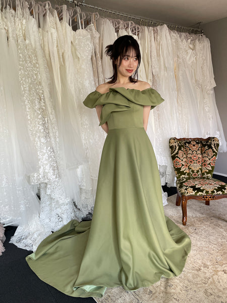 オフショルダー Aラインドレス モスグリーン(W274MG)