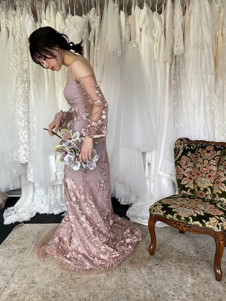 2way 花柄レース オフショルダードレス パープル(W309PU)