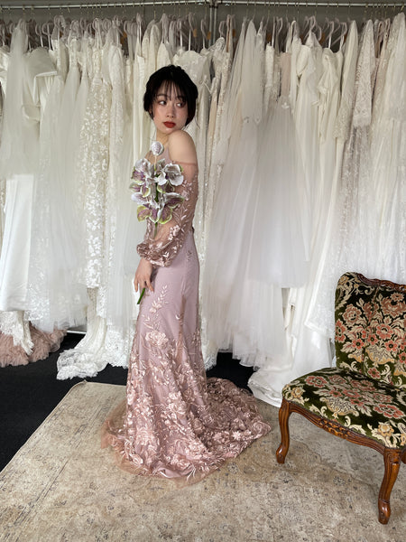 2way 花柄レース オフショルダードレス パープル(W309PU)