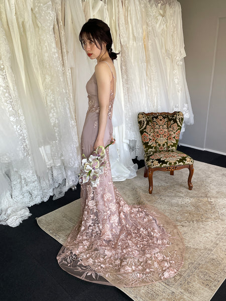 2way 花柄レース オフショルダードレス パープル(W309PU)