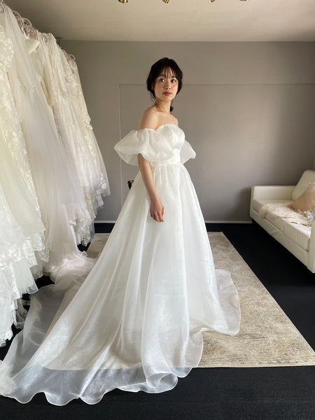 オフショルダー パフスリーブドレス(W307WH)