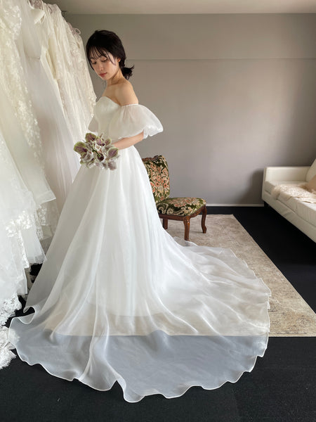 オフショルダー パフスリーブドレス(W307WH)