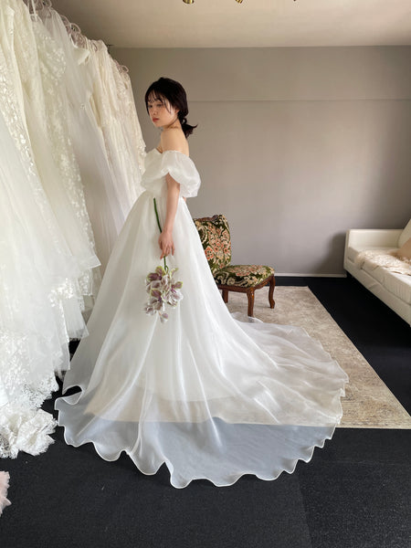 オフショルダー パフスリーブドレス(W307WH)