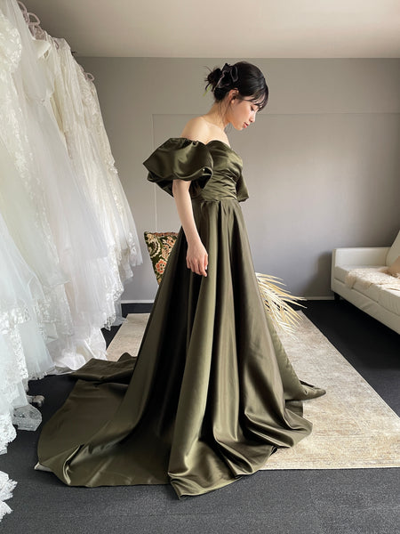 2way パフスリーブ サテン ハートカットドレス(W301DG)