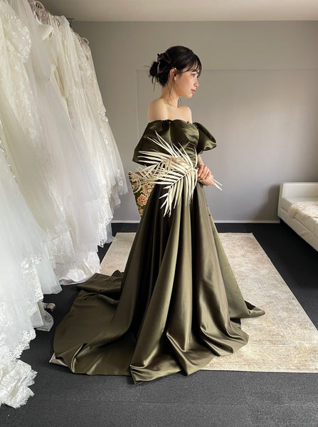 2way パフスリーブ サテン ハートカットドレス(W301DG)