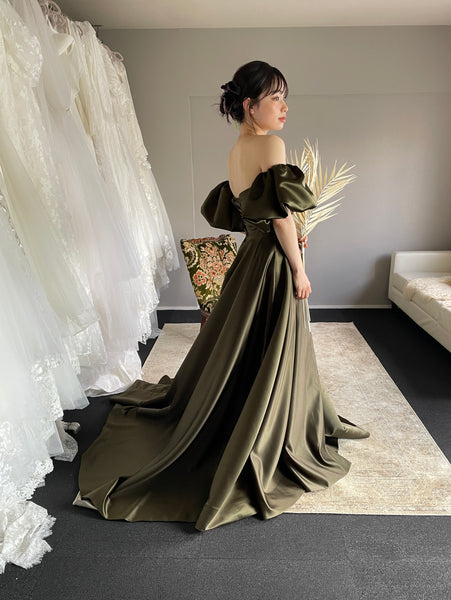 2way パフスリーブ サテン ハートカットドレス(W301DG)