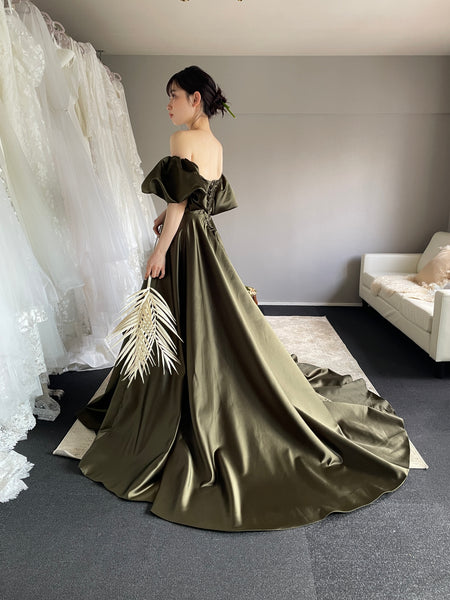 2way パフスリーブ サテン ハートカットドレス(W301DG)