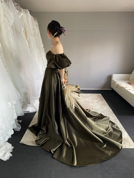 2way パフスリーブ サテン ハートカットドレス(W301DG)