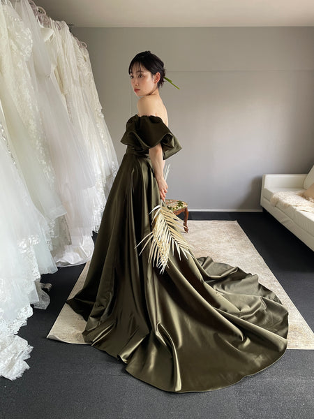 2way パフスリーブ サテン ハートカットドレス(W301DG)