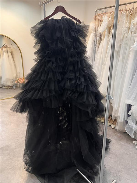 オフショルダー フリル ブラック ミニドレス(W362)