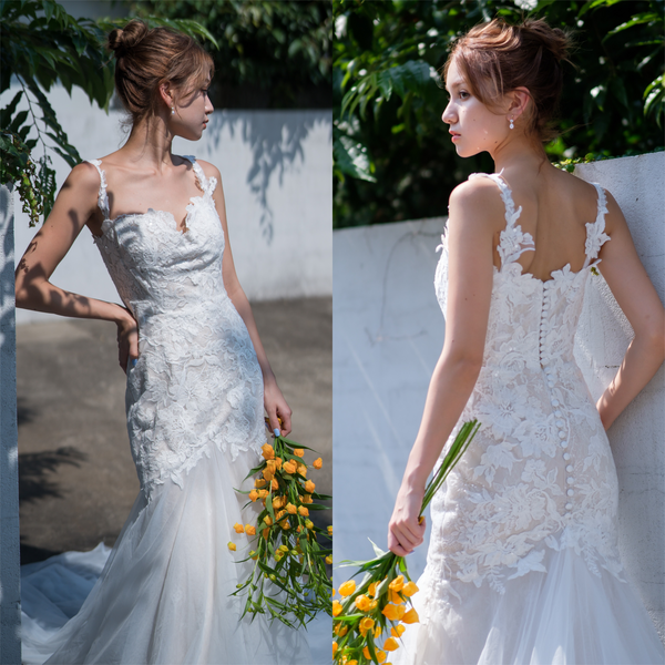 刺繍レース チュール マーメイドドレス(W221)