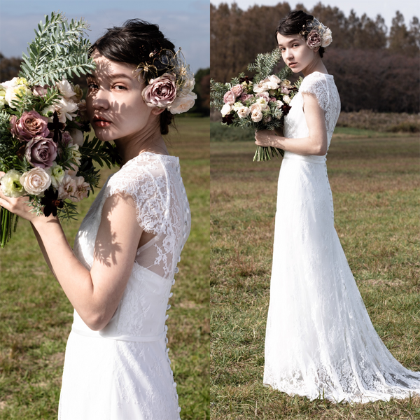 総レース クルーネック テールカットドレス(W179)