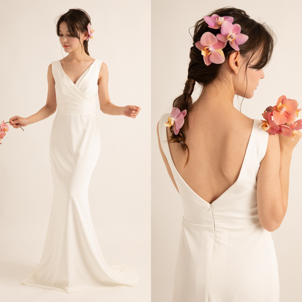 Vネック ラップ風 ソフトマーメイドドレス(W189)