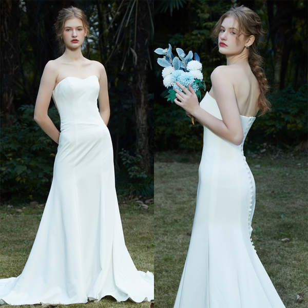 サテン ベアトップ ソフトマーメイドドレス(W205)