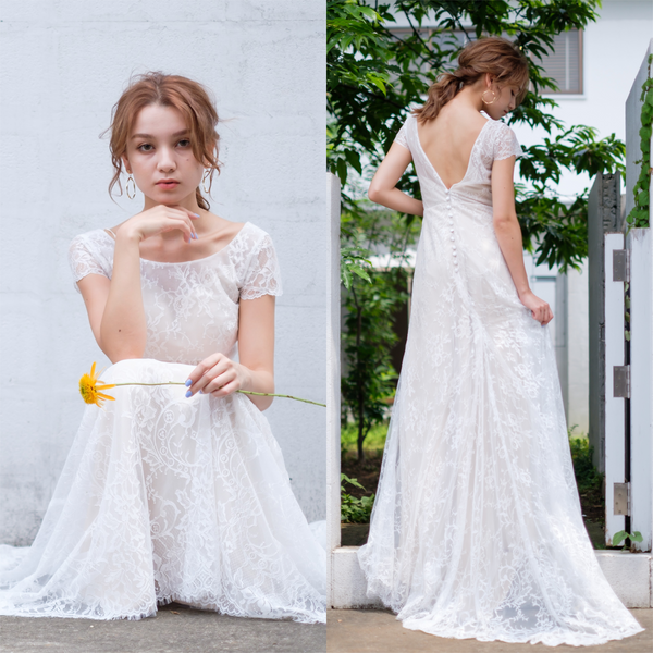 総レース ボートネック 半袖 スレンダードレス(W222)