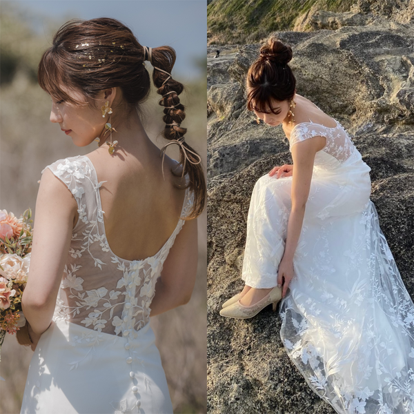 刺繍レース ハートカット スレンダードレス(W252)