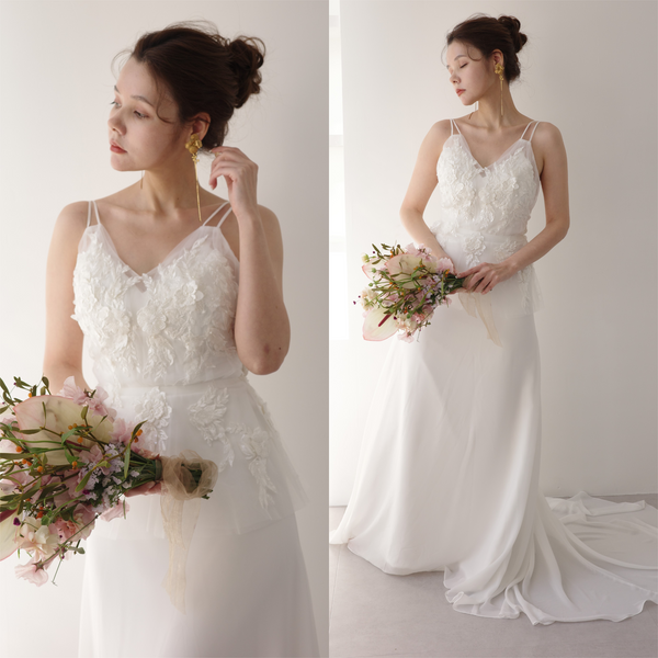 フレアデザイン 刺繍 シフォンドレス(W256)