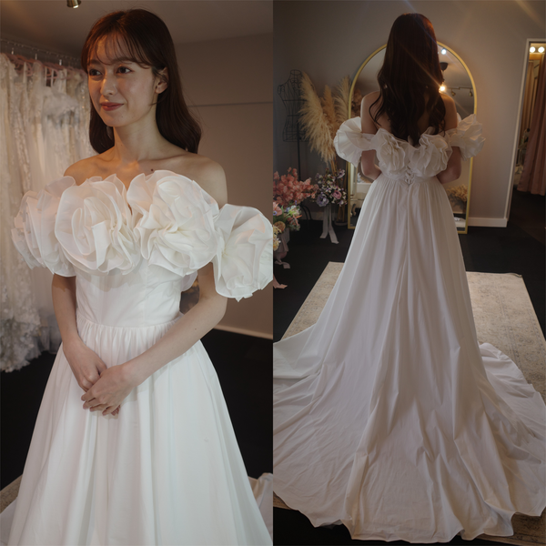 フリルショルダー タフタドレス ホワイト(W266WH)