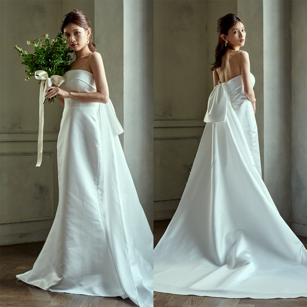 2way サテン ベアトップ バックトレーンドレス(W278)