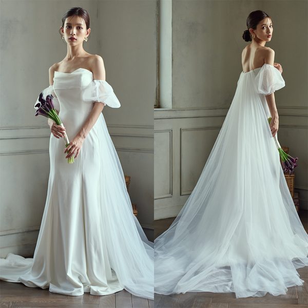 3way パフスリーブ バックトレーン ベアトップドレス(W282)