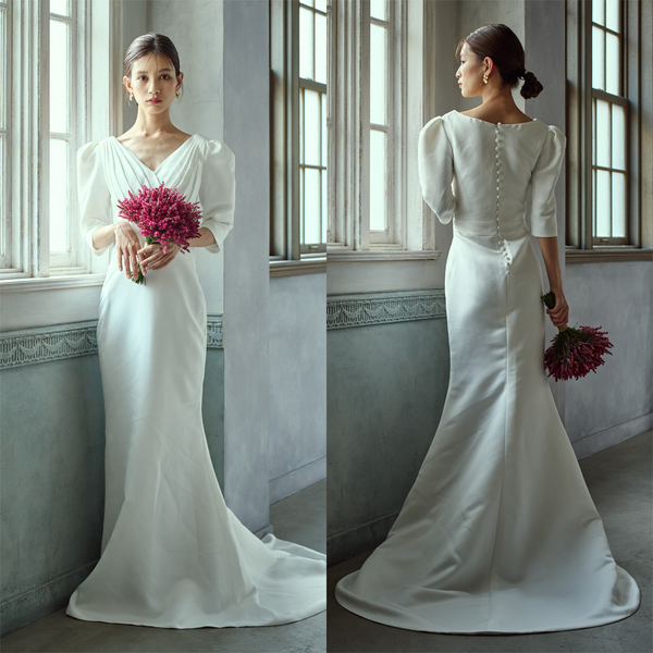 七分袖 Vネック ソフトマーメイドドレス(W287)