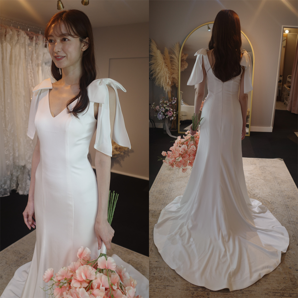 肩リボン Vネック ソフトマーメイドドレス(W289)