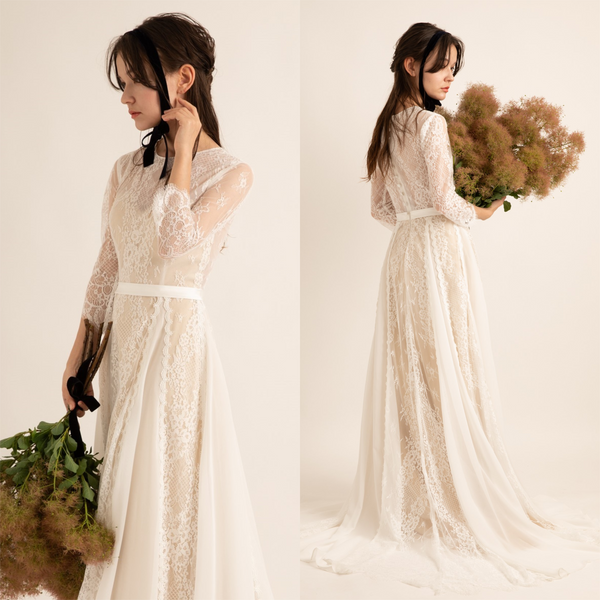 シフォン レース ドッキング ウエディングドレス(W39)