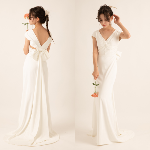 バックリボン 背中開き ウエディングドレス(W66)