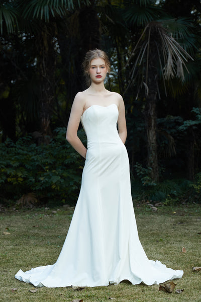 サテン ベアトップ ソフトマーメイドドレス(W205)