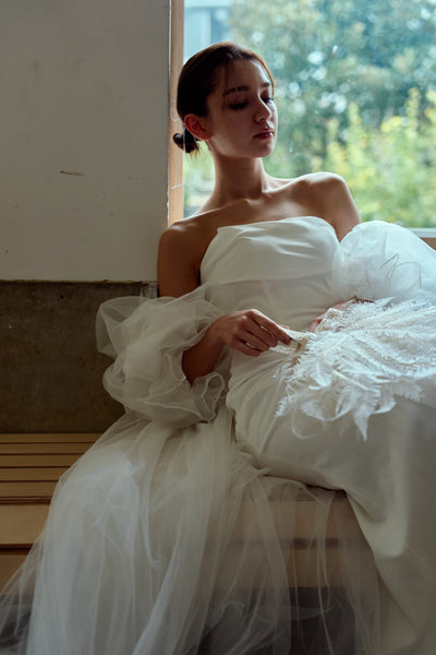 3way パフスリーブ バックトレーン ベアトップドレス（W282）