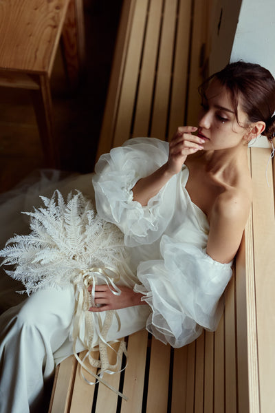 3way パフスリーブ バックトレーン ベアトップドレス（W282）