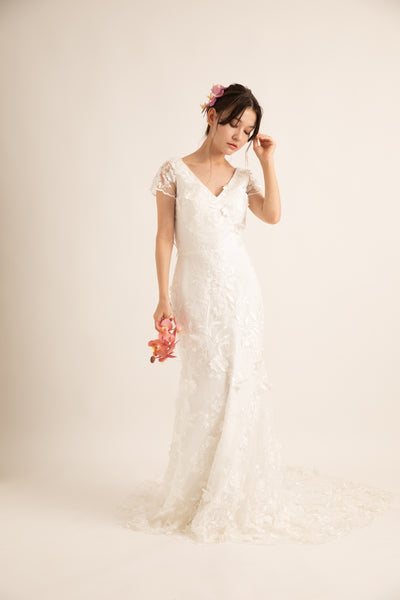 大得価大人気ヴィンテージ マーメイド　3Dフラワー　ウエディングドレス#ma430 ウェディングドレス