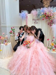 ベアトップ ボリューム フリルドレス ベビーピンク（W373BP）