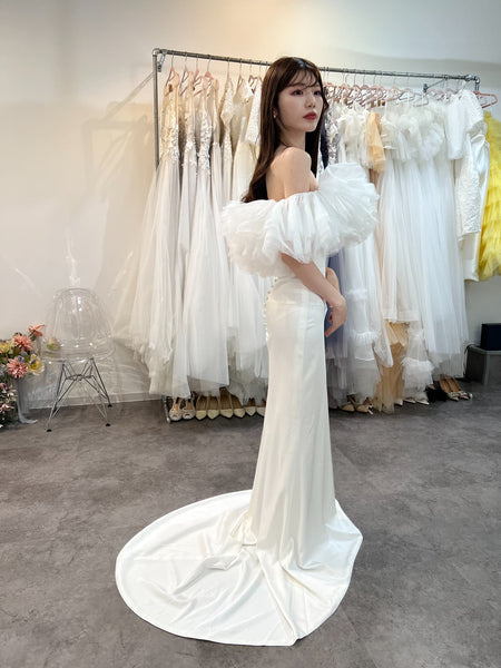 チュール オフショルダー ソフトマーメイドドレス（W372）
