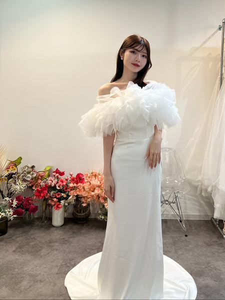 チュール オフショルダー ソフトマーメイドドレス（W372）