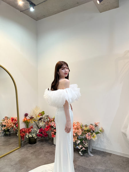 チュール オフショルダー ソフトマーメイドドレス（W372）