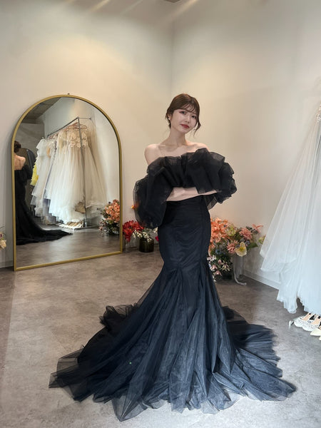 クラウドスリーブ オフショルダードレス（W365BK）