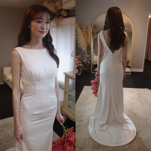 サテン シンプル ボートネック マーメイド ウエディングドレス サテン シンプル ボートネック マーメイド ウエディングドレス