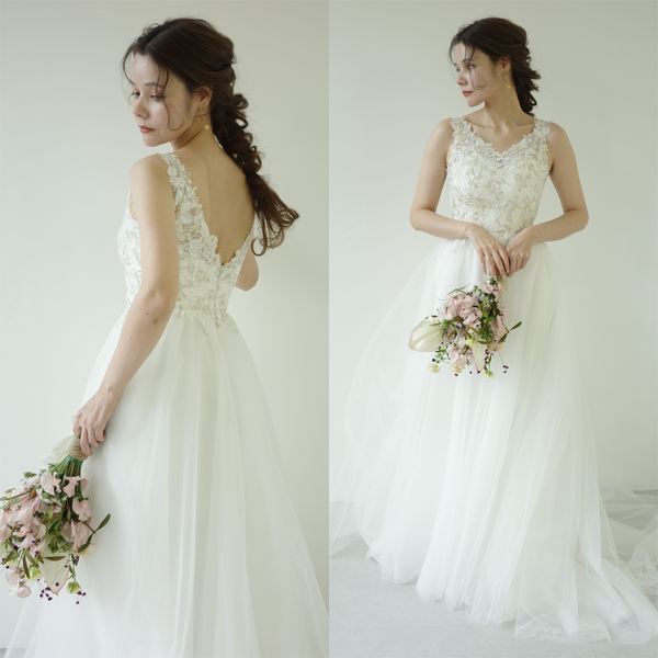 Vネック ゴールド刺繍 Aラインドレス(W167) Vネック ゴールド刺繍 Aラインドレス(W167)