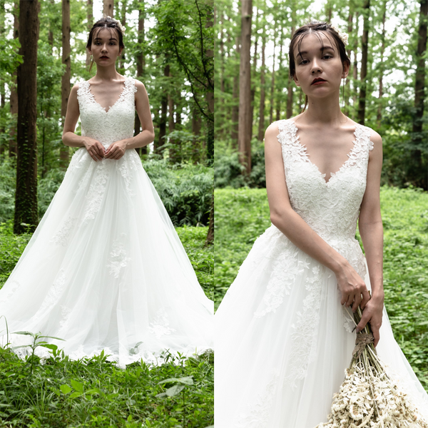 刺繍レース Vネック Aラインドレス(W170) 刺繍レース Vネック Aラインドレス(W170)