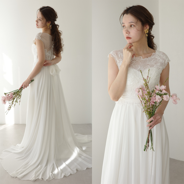 クラシカルレース フレンチスリーブ シフォンドレス(W178) クラシカルレース フレンチスリーブ シフォンドレス(W178)