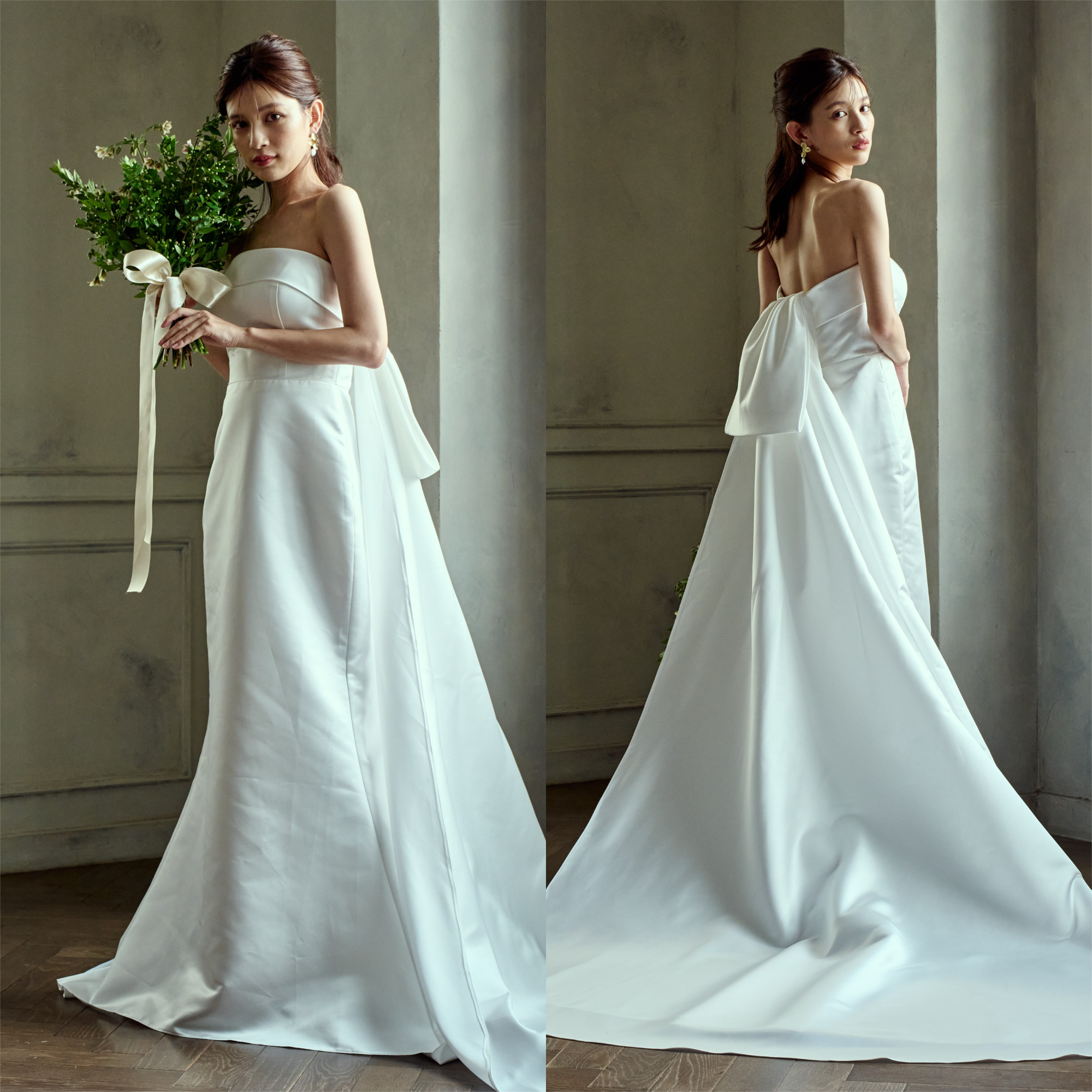 【Dress Production】ドレス(W278)+ ドレスカバー セット 2way サテン ベアトップ バックトレーンドレス(W278)