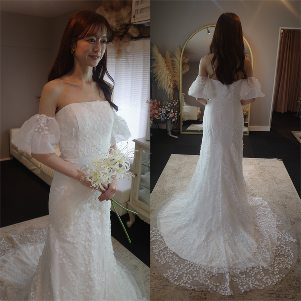 dress production すずらんレース ソフトマーメイドドレスW285 2way すずらんレース パフスリーブ ソフトマーメイドドレス(W285)